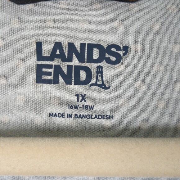 Lands End Dress Womens Plus 1X Black Polka Dot Cotton Knit Long Sleeve - Picture 2 of 6